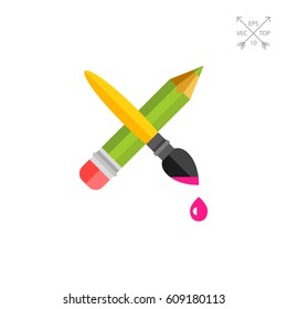 Crossed Pencil with Paint Brush Icon