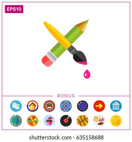 Crossed Pencil with Paint Brush Icon