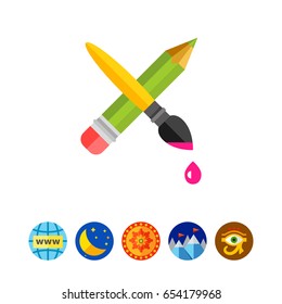 Crossed Pencil with Paint Brush Icon