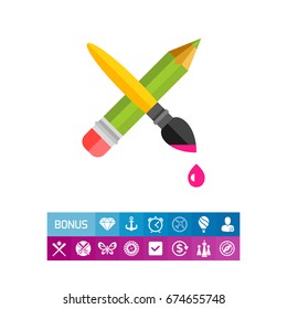 Crossed Pencil with Paint Brush Icon