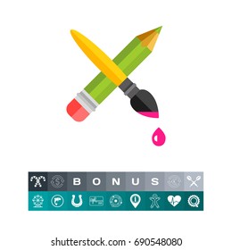 Crossed Pencil with Paint Brush Icon