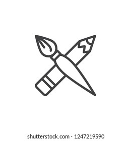 Crossed pencil and paint brush outline icon. linear style sign for mobile concept and web design. Designer tools simple line vector icon. Symbol, logo illustration. Pixel perfect vector graphics