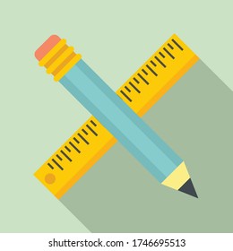 Icono de regla de lápiz cruzado. Ilustración plana del icono vectorial de la regla de lápiz cruzada para el diseño web