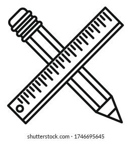 Crossed pencil ruler icon. Outline crossed pencil ruler vector icon for web design isolated on white background
