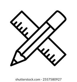 crossed pencil and ruler icon vector on white background