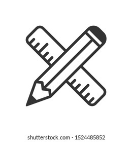 Crossed pencil and ruler, Measurement icon