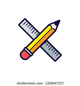 Crossed pencil and ruler vector logo illustration with outline and clean style.