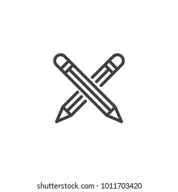 Crossed pencils line icon, outline vector sign, linear style pictogram isolated on white. Design symbol, logo illustration. Editable stroke