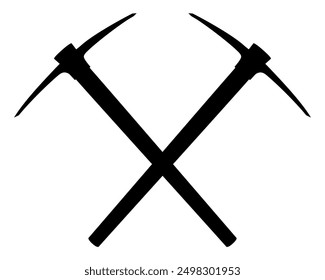 Crossed pickaxe hammers silhouette, isolated on white background. Hand percussion tool for master stonemasons, builders, sculptors for processing various types of stone. Black icon vector illustration