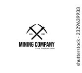 Crossed pickaxe mining logo vector graphics