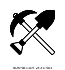 Crossed Pickaxe and Shovel Illustration Representing Mining Tools