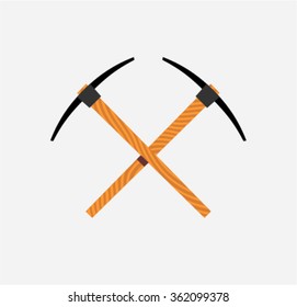 Crossed pickaxes, symbol of work and labor, vector icon