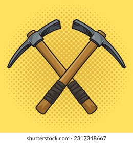 Crossed Pickaxes tools pinup pop Art Retro Vektorgrafik. Comic-Buchstil-Imitation.