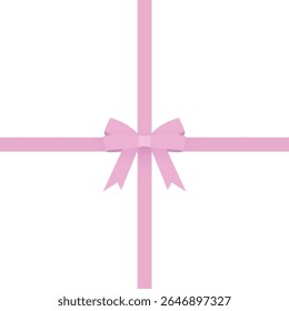 Crossed Pink Ribbon with Bow in Flat Minimal Style for Gift Wrapping, Invitation Card, Celebration Design