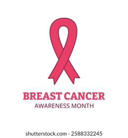 Crossed pink ribbon for world cancer day, BREAST CANCER, awareness month. Symbol of women's cancer awareness. Flat design for print