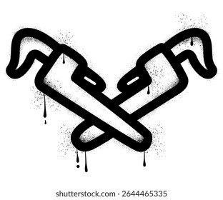  Crossed pipe wrench graffiti with black spray paint