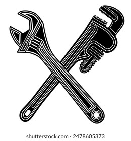 Crossed Pipe Wrench icon. plumbing symbol design vector illustration