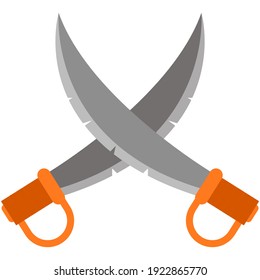 Vector de cuchillas piratas cruzadas. Dos símbolos militares de sable aislados en fondo blanco. Símbolo de historia de guerrero