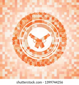 crossed pistols icon inside abstract orange mosaic emblem with background