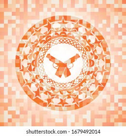 crossed pistols icon inside abstract orange mosaic emblem with background