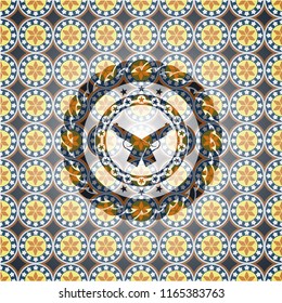 crossed pistols icon inside arabesque emblem. arabic decoration.