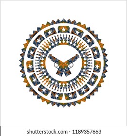 crossed pistols icon inside arabesque style badge. arabic decoration.