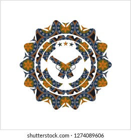 crossed pistols icon inside arabesque emblem. arabic decoration.