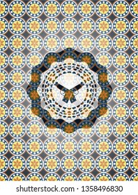 crossed pistols icon inside arabesque emblem background. arabic decoration.