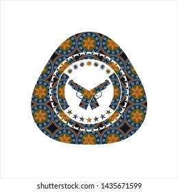 crossed pistols icon inside arabesque emblem. arabic decoration.