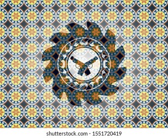 crossed pistols icon inside arabesque style emblem. arabic decoration.