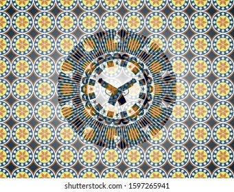 crossed pistols icon inside arabic badge. Arabesque decoration.
