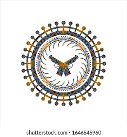 crossed pistols icon inside arabic badge. Arabesque decoration.