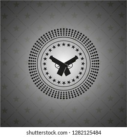 crossed pistols icon inside dark emblem. Retro