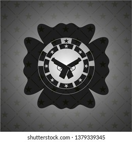 crossed pistols icon inside dark badge