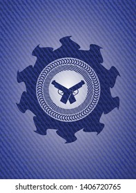 crossed pistols icon inside emblem with jean high quality background