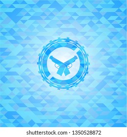 crossed pistols icon inside light blue mosaic emblem