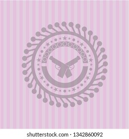 crossed pistols icon inside realistic pink emblem