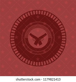 crossed pistols icon inside red emblem. Vintage.