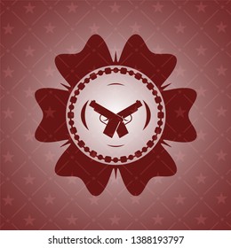 crossed pistols icon inside red emblem. Retro