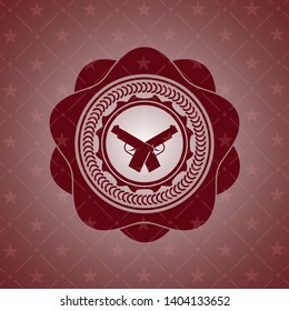 crossed pistols icon inside red icon or emblem