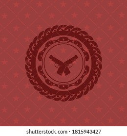 crossed pistols icon inside red emblem. Vintage.. 
