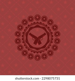 crossed pistols icon inside red emblem. Vintage.. 
