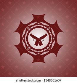 crossed pistols icon inside retro red emblem