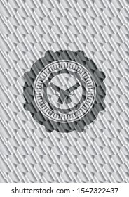 crossed pistols icon inside shiny silver emblem. Scales pattern. Vector Illustration. Detailed.