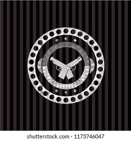 crossed pistols icon inside silver shiny emblem