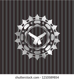 crossed pistols icon inside silver emblem