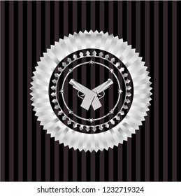 crossed pistols icon inside silver badge