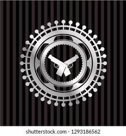 crossed pistols icon inside silver shiny badge