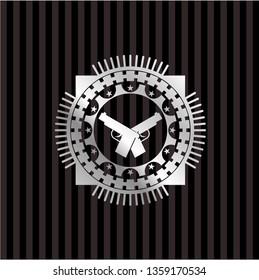 crossed pistols icon inside silver shiny emblem