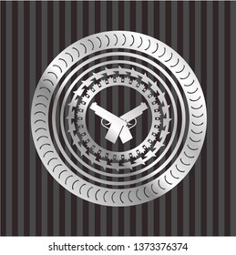 crossed pistols icon inside silver shiny emblem